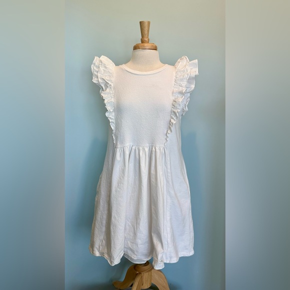 English Factory Dresses & Skirts - English Factory Mixed Media Ruffle Sleeve White Dress Size Large